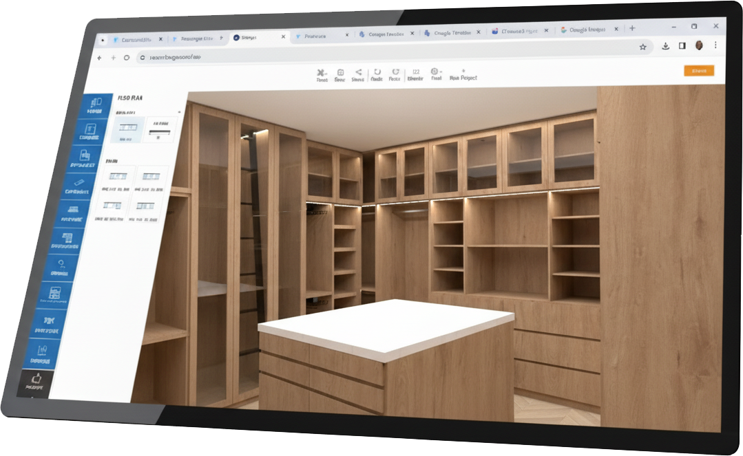 Evita Closet Designer online planning interface showing a closet layout